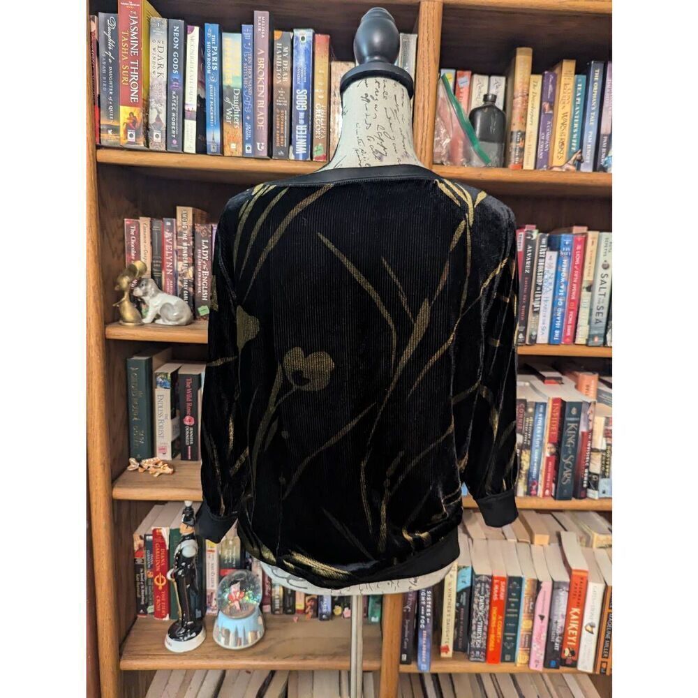 Lafayette 148 New York Black Gold Floral Velvet Long Sleeve Top Size Small - Picture 3 of 5
